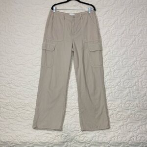 Zara High Rise Cargo Pants Khaki Trousers Size 10 Relaxed Fit